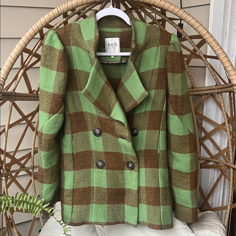 Sea New York Olive and Chestnut Plaid Blazer